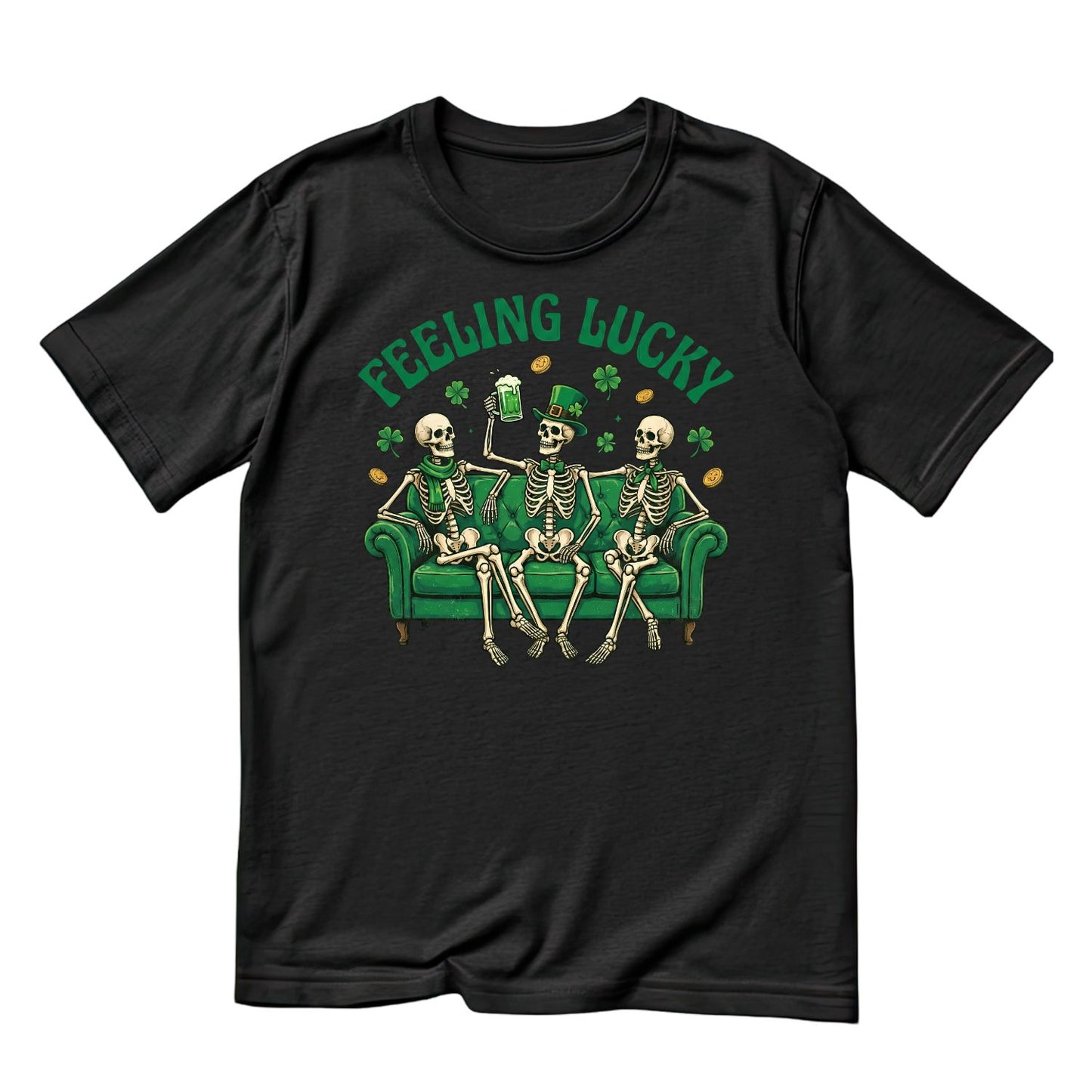 Feeling Lucky Skeltons Drinking Beer St Patrick’s day T-shirt | St Patrick’s Day T-shirt | Shamrock | Graphic Tee | Printed Shirt | St. Paddy’s