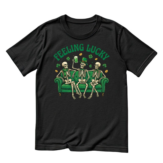 Feeling Lucky Skeltons Drinking Beer St Patrick’s day T-shirt | St Patrick’s Day T-shirt | Shamrock | Graphic Tee | Printed Shirt | St. Paddy’s