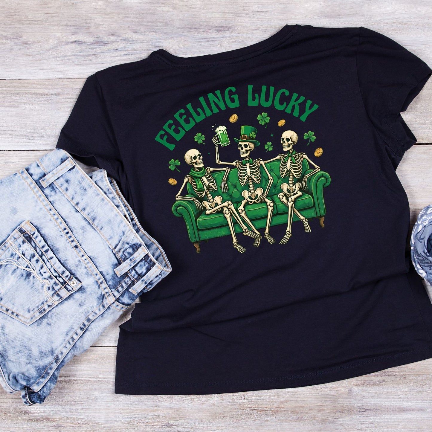 Feeling Lucky Skeltons Drinking Beer St Patrick’s day T-shirt | St Patrick’s Day T-shirt | Shamrock | Graphic Tee | Printed Shirt | St. Paddy’s