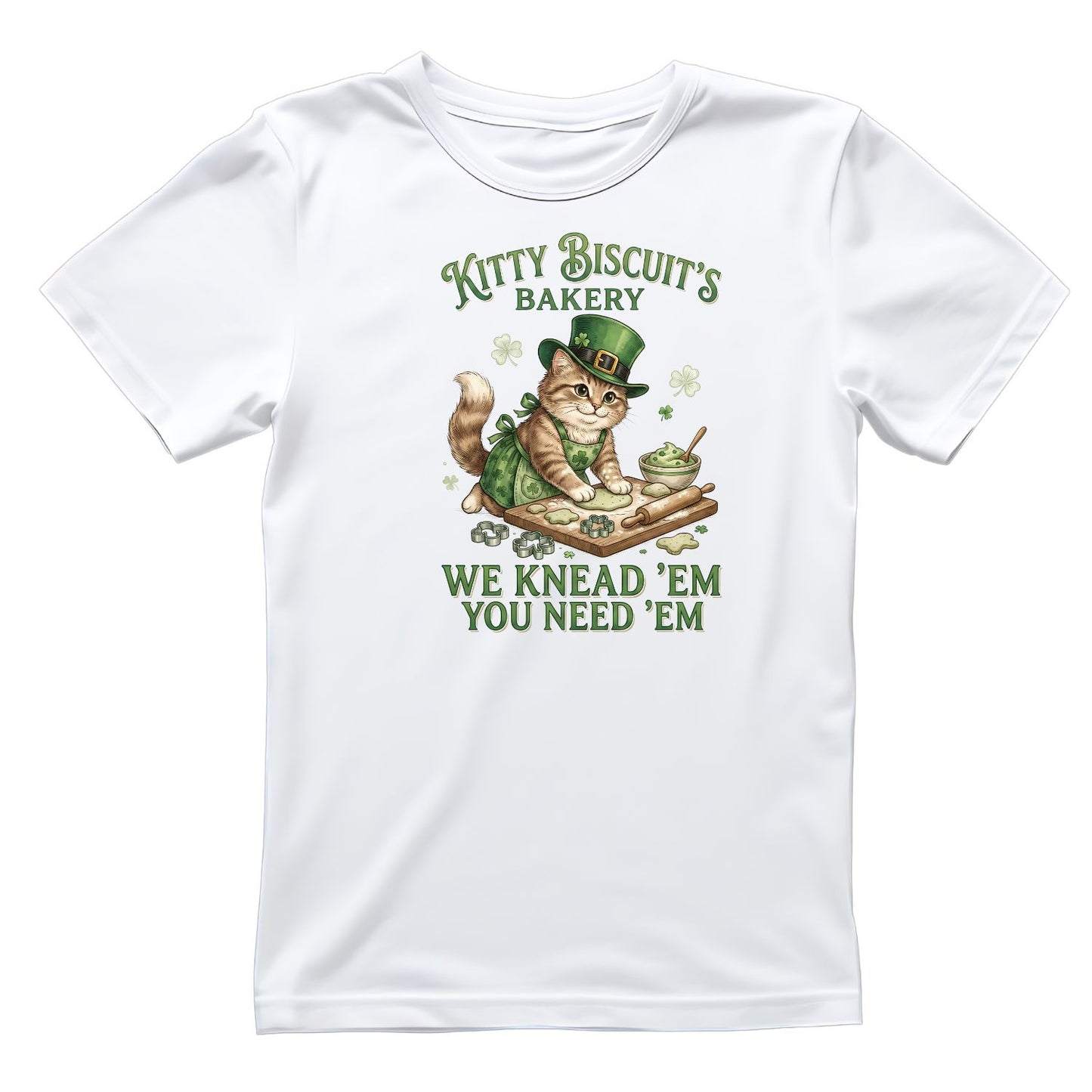 Kitty Biscuits Bakery We Knead ‘em You Need ‘em St Patrick’s day T-shirt | St Patrick’s Day T-shirt | Shamrock | Graphic Tee | Printed Shirt | St. Paddy’s
