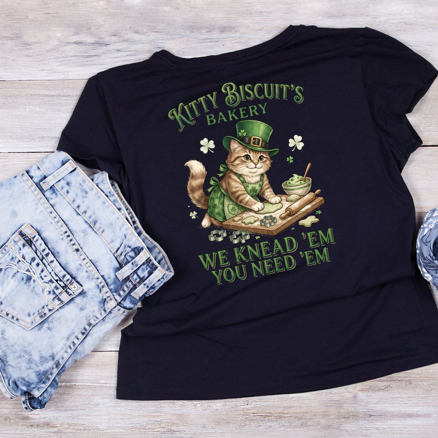 Kitty Biscuits Bakery We Knead ‘em You Need ‘em St Patrick’s day T-shirt | St Patrick’s Day T-shirt | Shamrock | Graphic Tee | Printed Shirt | St. Paddy’s