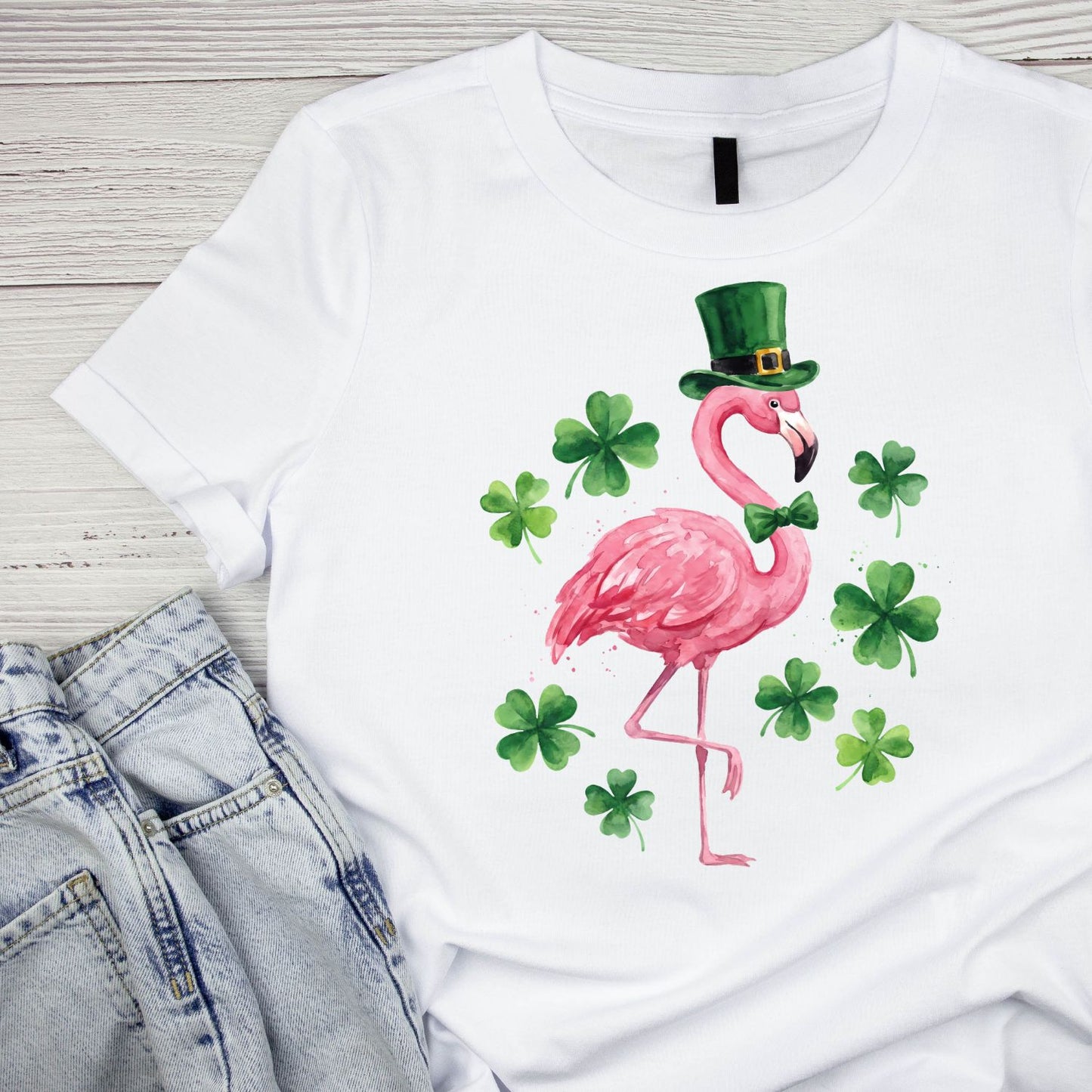 Festive Flair Flamingo T-shirt | St Patrick’s Day T-shirt | Shamrock | Graphic Tee | Printed Shirt | St. Paddy’s