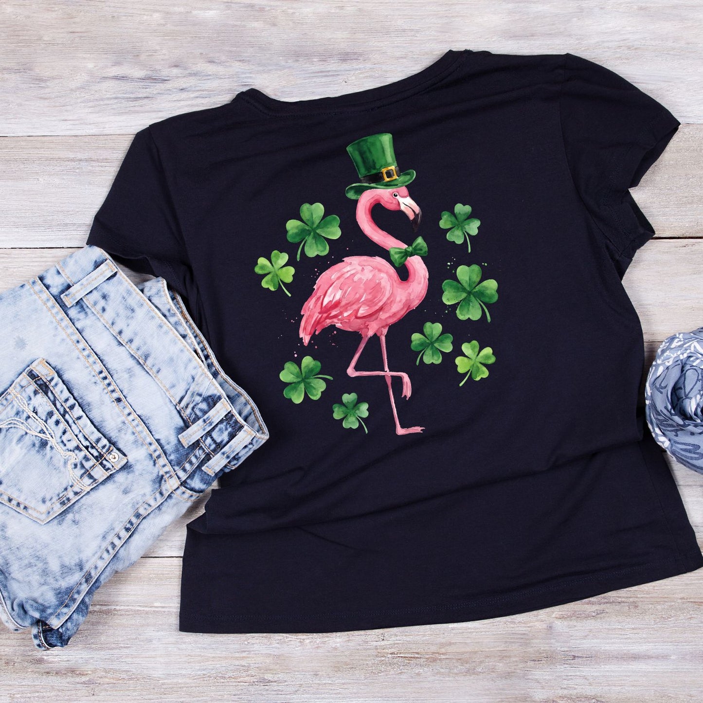 Festive Flair Flamingo T-shirt | St Patrick’s Day T-shirt | Shamrock | Graphic Tee | Printed Shirt | St. Paddy’s
