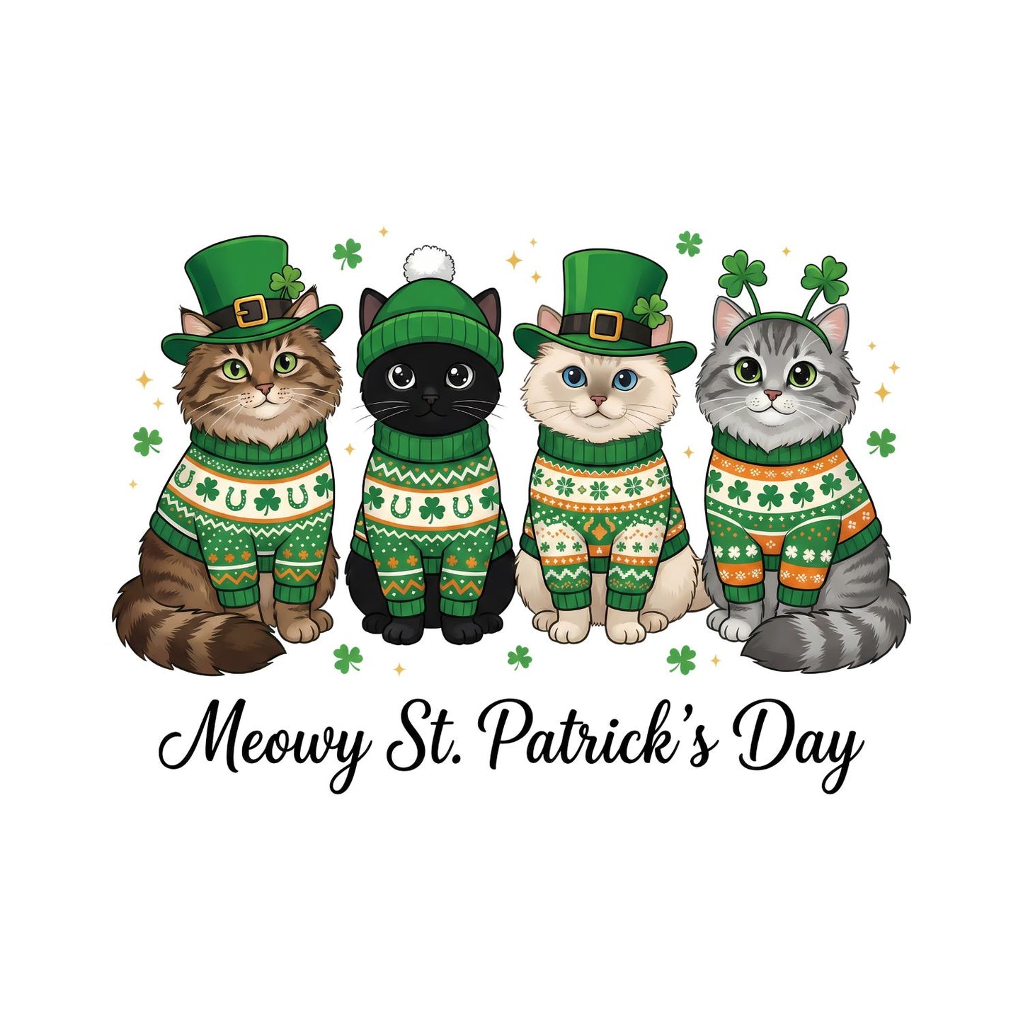 Festive Cats Meowy St. Patrick’s Day  T-shirt | St Patrick’s Day T-shirt | St. Paddy’s.