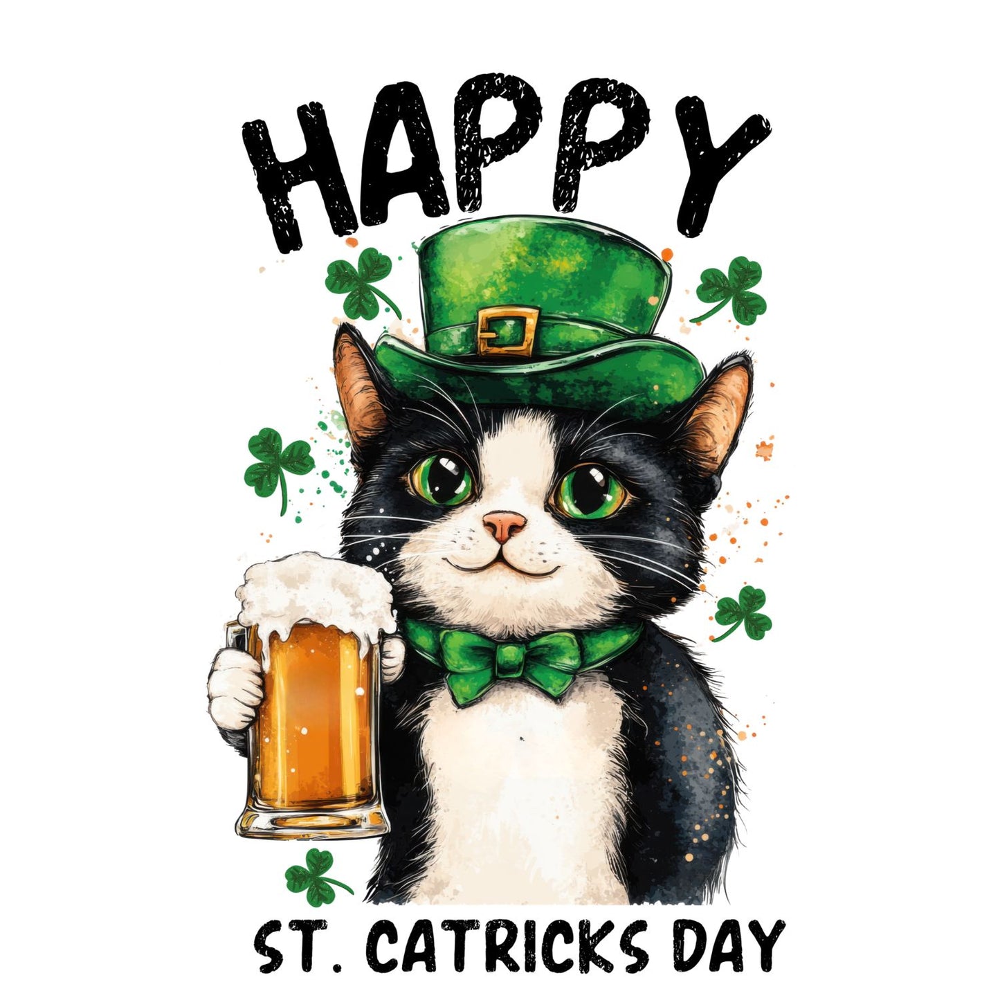 Happy St. Catrick’s Day  T-shirt | St Patrick’s Day T-shirt | St. Paddy’s | Cat Beer| Top hat