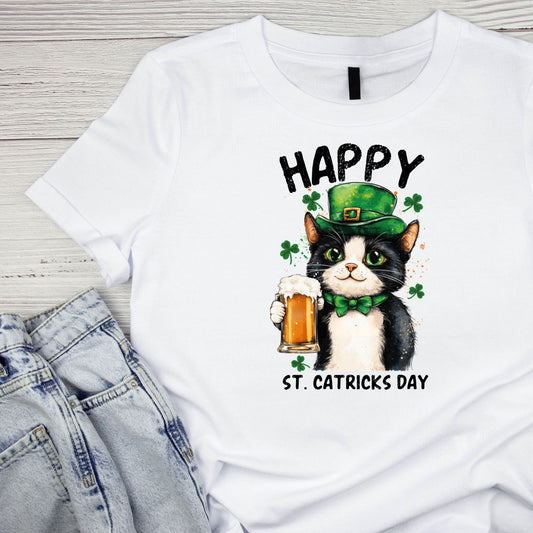 Happy St. Catrick’s Day  T-shirt | St Patrick’s Day T-shirt | St. Paddy’s | Cat Beer| Top hat