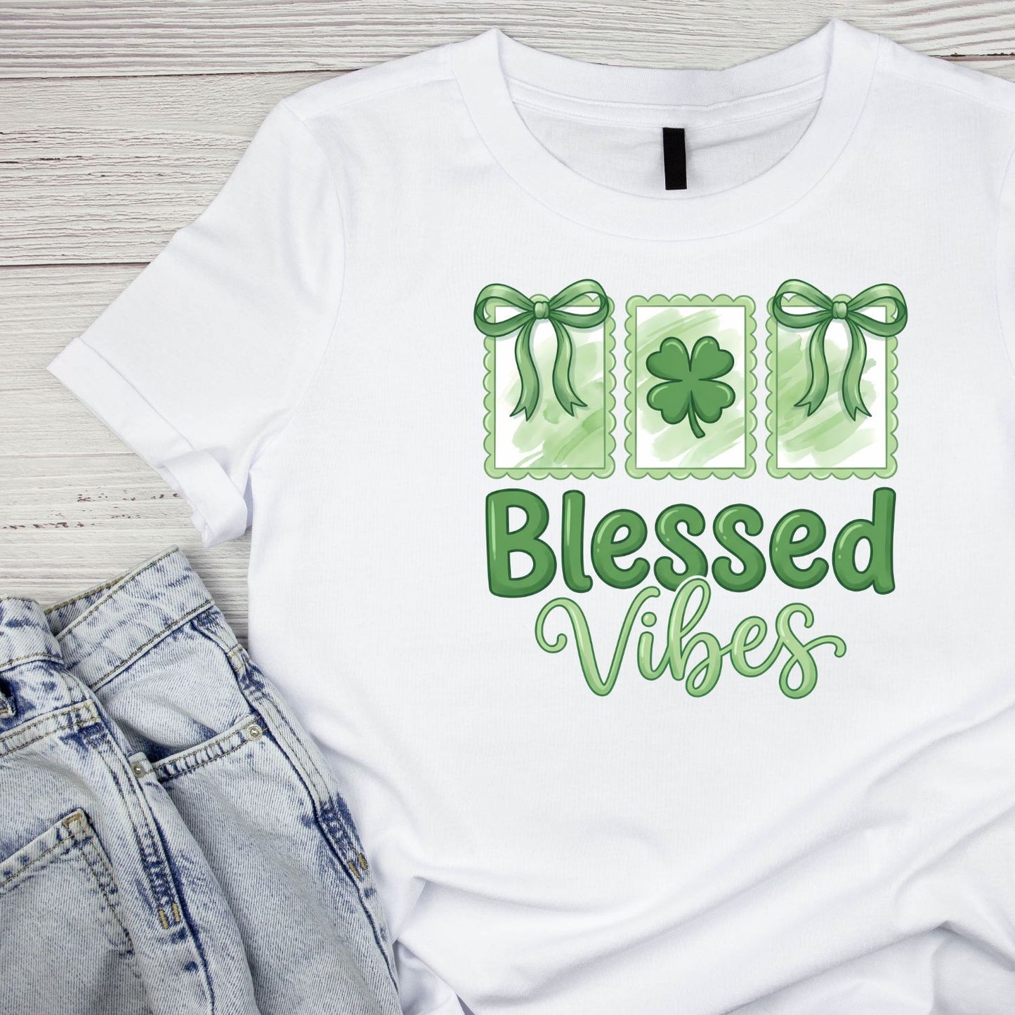 Blessed Vibes St. Patrick’s Day T-shirt | St Patrick’s Day T-shirt | Shamrock | Graphic Tee | Printed Shirt | St. Paddy’s | Religious Faith