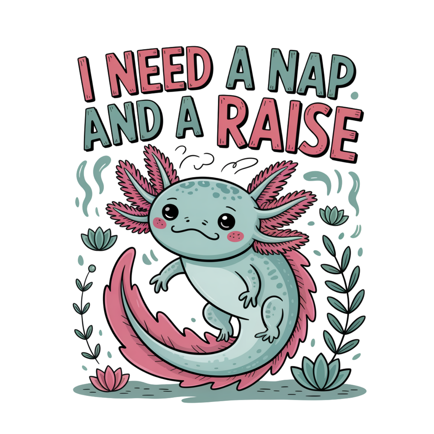 I Need A Nap And A Raise Axolotl T-shirt | Graphic Tee | Printed Shirt | Animal Lover