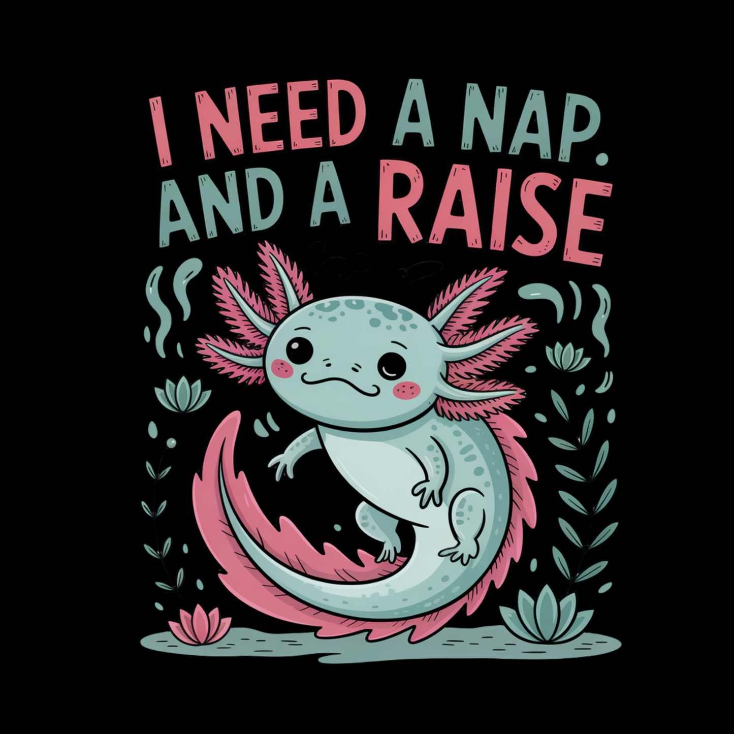 I Need A Nap And A Raise Axolotl T-shirt | Graphic Tee | Printed Shirt | Animal Lover
