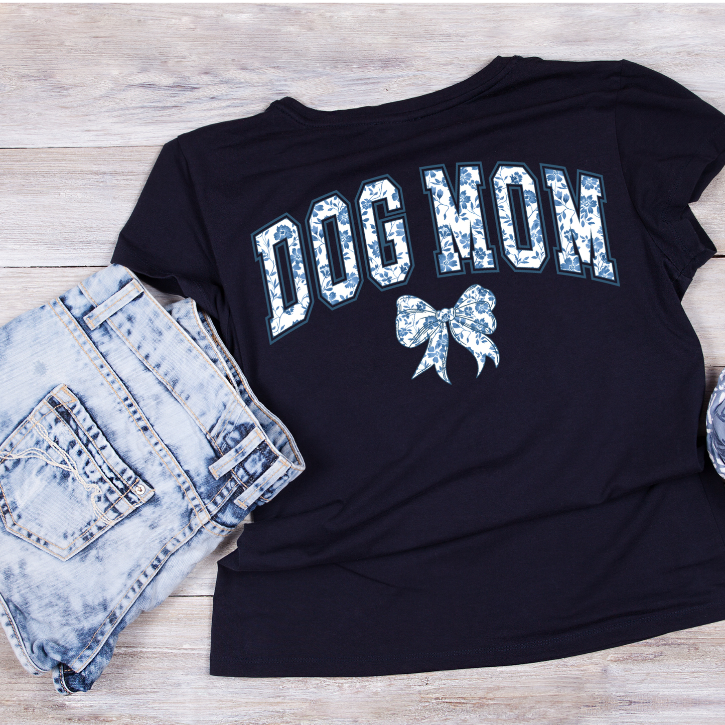 Vintage Floral Dog Mom T-shirt | Graphic Tee | Printed Shirt | Animal Lover | Dogs Mama | Blue White