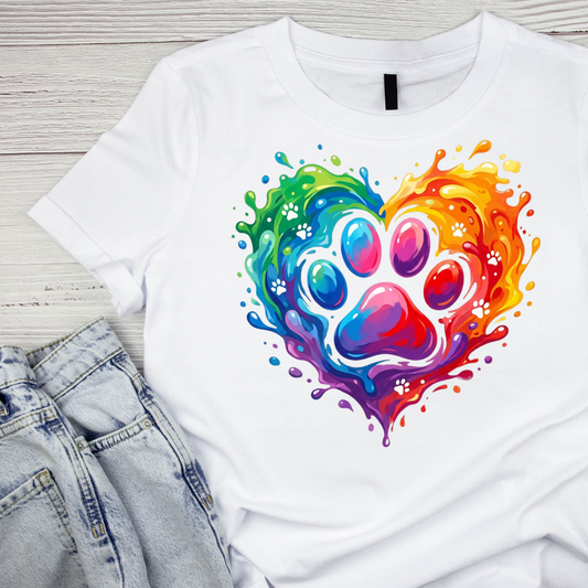 Splatter Paint Colourful Paw T-shirt | Graphic Tee | Printed Shirt | Animal Lover | Dogs