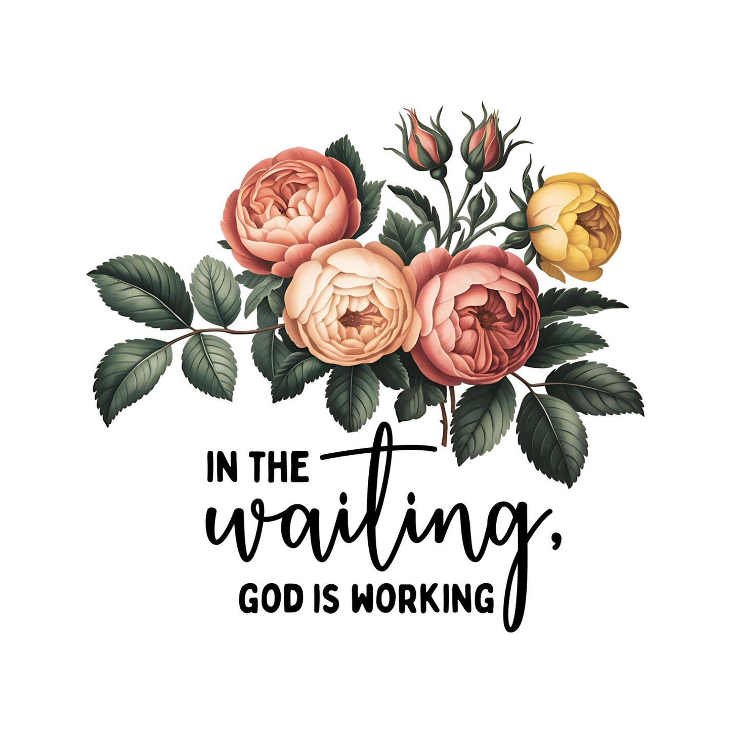 In The Waiting God Is Working Peonies T-Shirt | Faith Graphic Tee | Jesus God Shirt