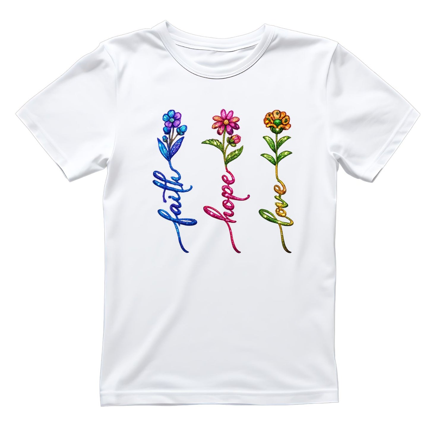Faith Hope Love Glitter Flower T-Shirt | Faith Graphic Tee | Jesus God Shirt