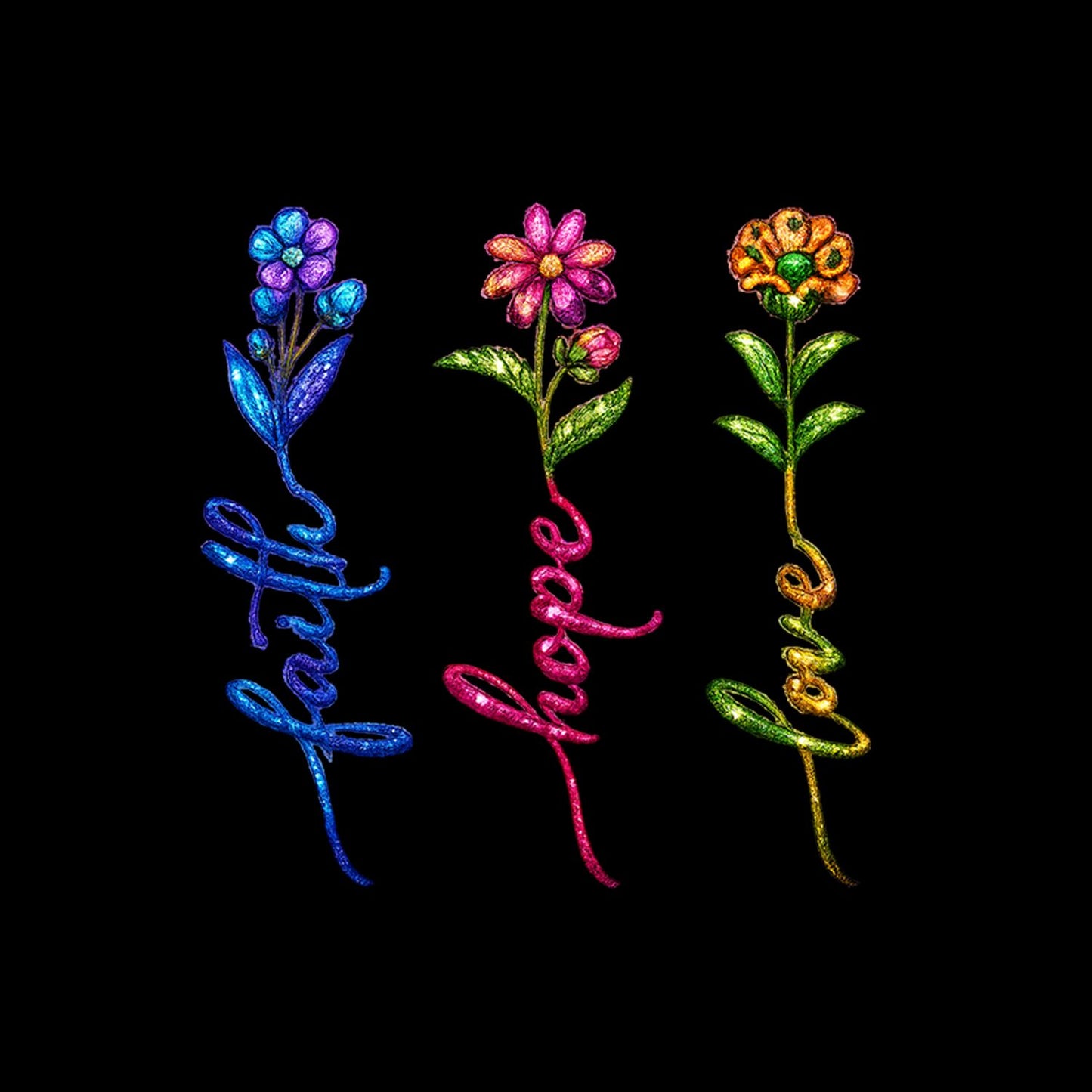 Faith Hope Love Glitter Flower T-Shirt | Faith Graphic Tee | Jesus God Shirt