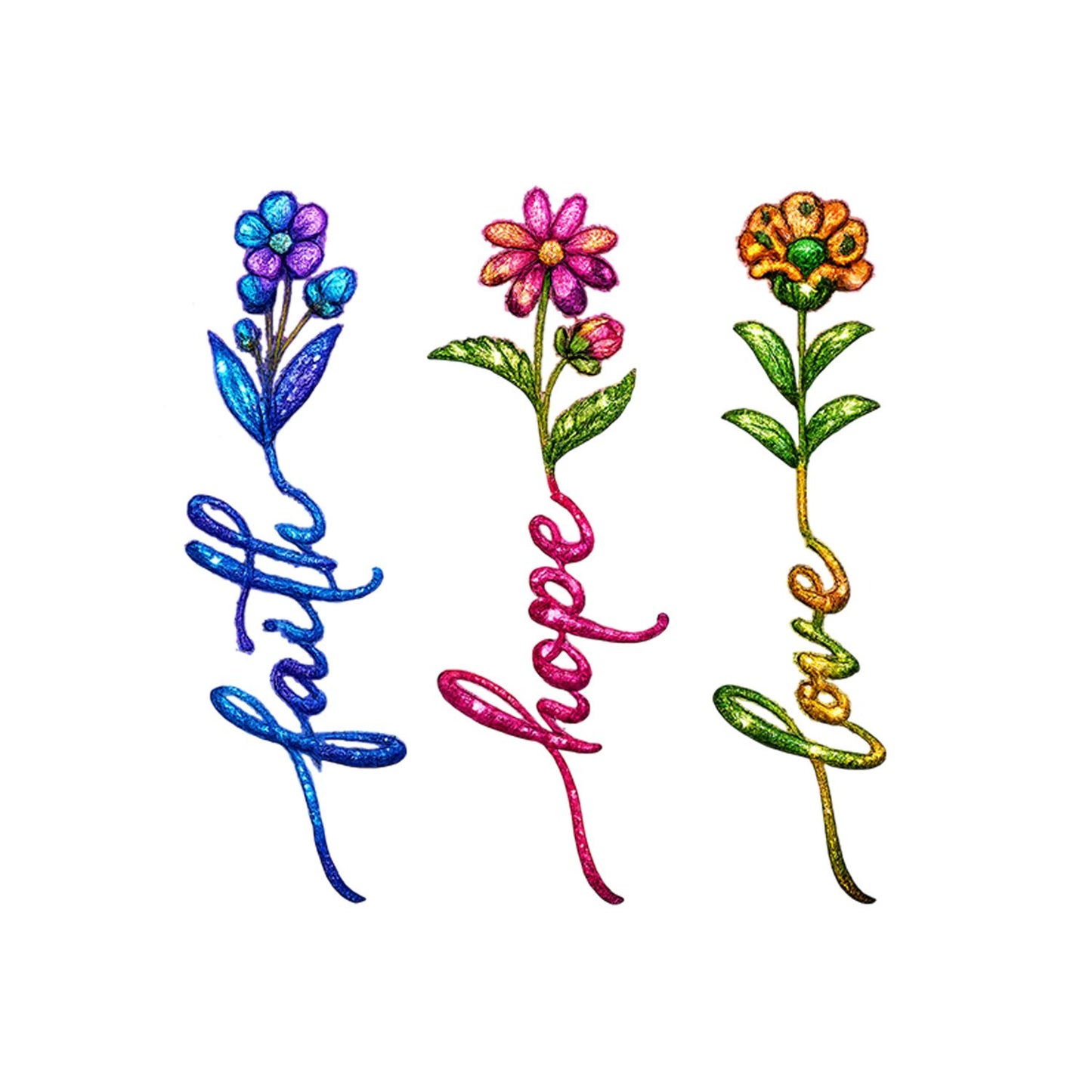 Faith Hope Love Glitter Flower T-Shirt | Faith Graphic Tee | Jesus God Shirt