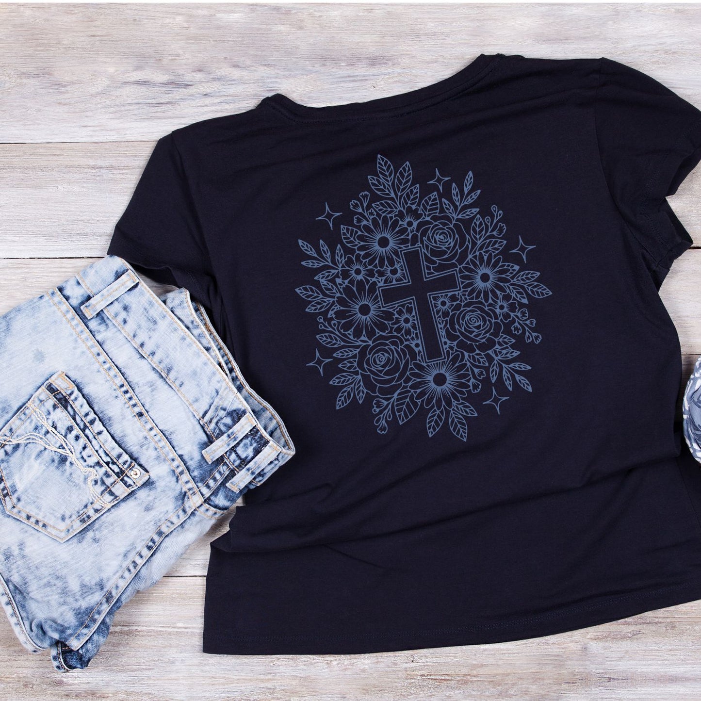 Floral Blur Cross T-Shirt | Faith Graphic Tee | Jesus God Shirt