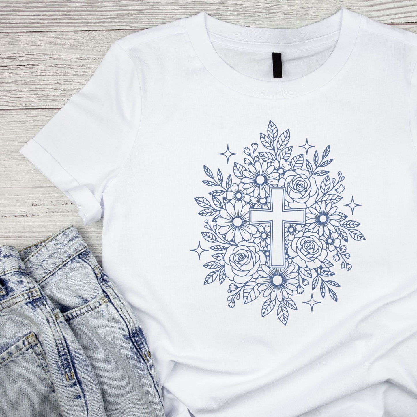 Floral Blur Cross T-Shirt | Faith Graphic Tee | Jesus God Shirt