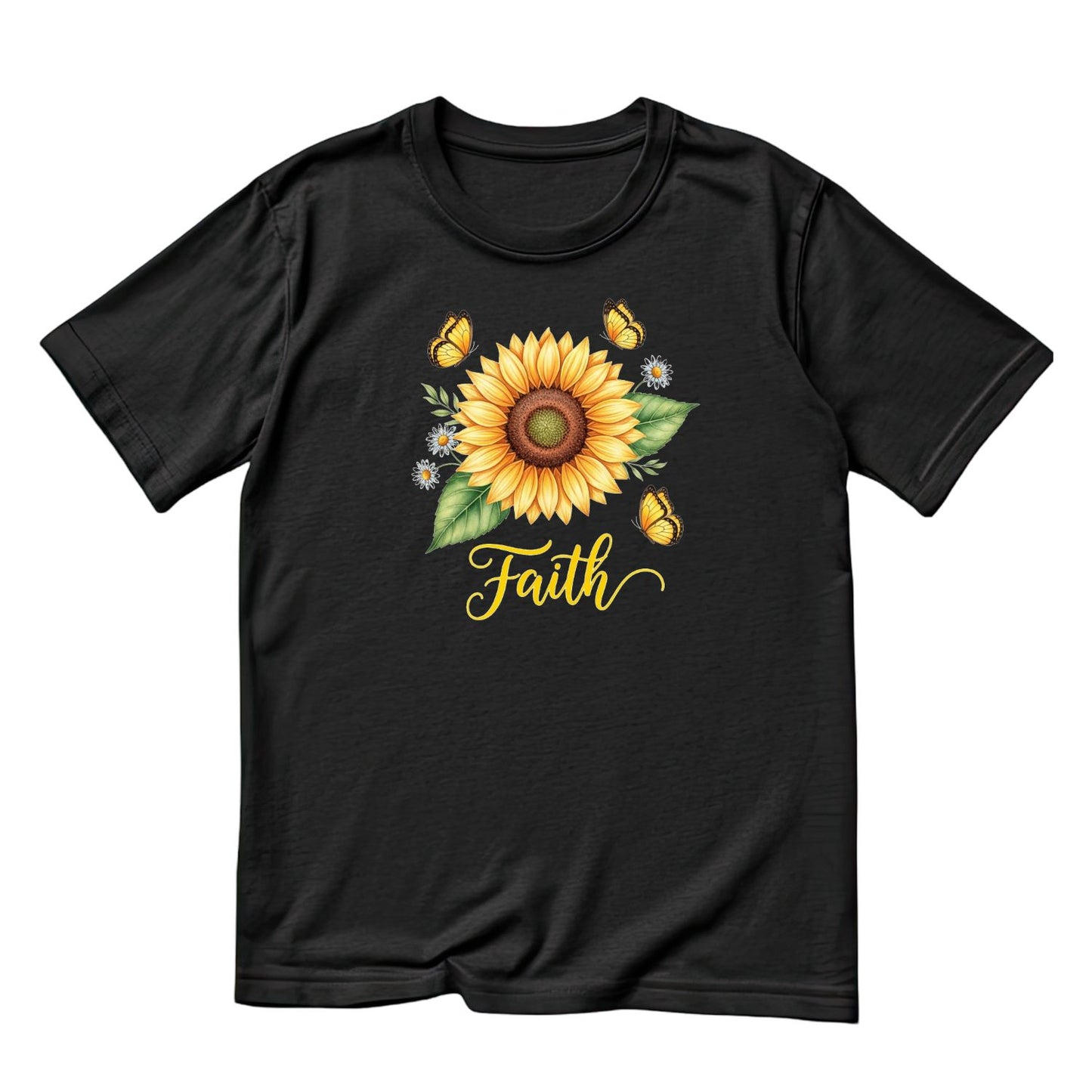 Faith Sunflowers Butterfly T-Shirt | Faith Graphic Tee | Jesus God Shirt