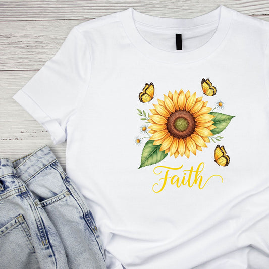 Faith Sunflowers Butterfly T-Shirt | Faith Graphic Tee | Jesus God Shirt