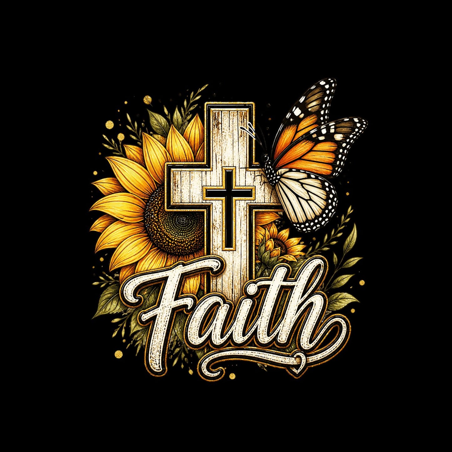 Faith Sunflower Monarch Butterfly T-Shirt | Faith Graphic Tee | Jesus God Shirt