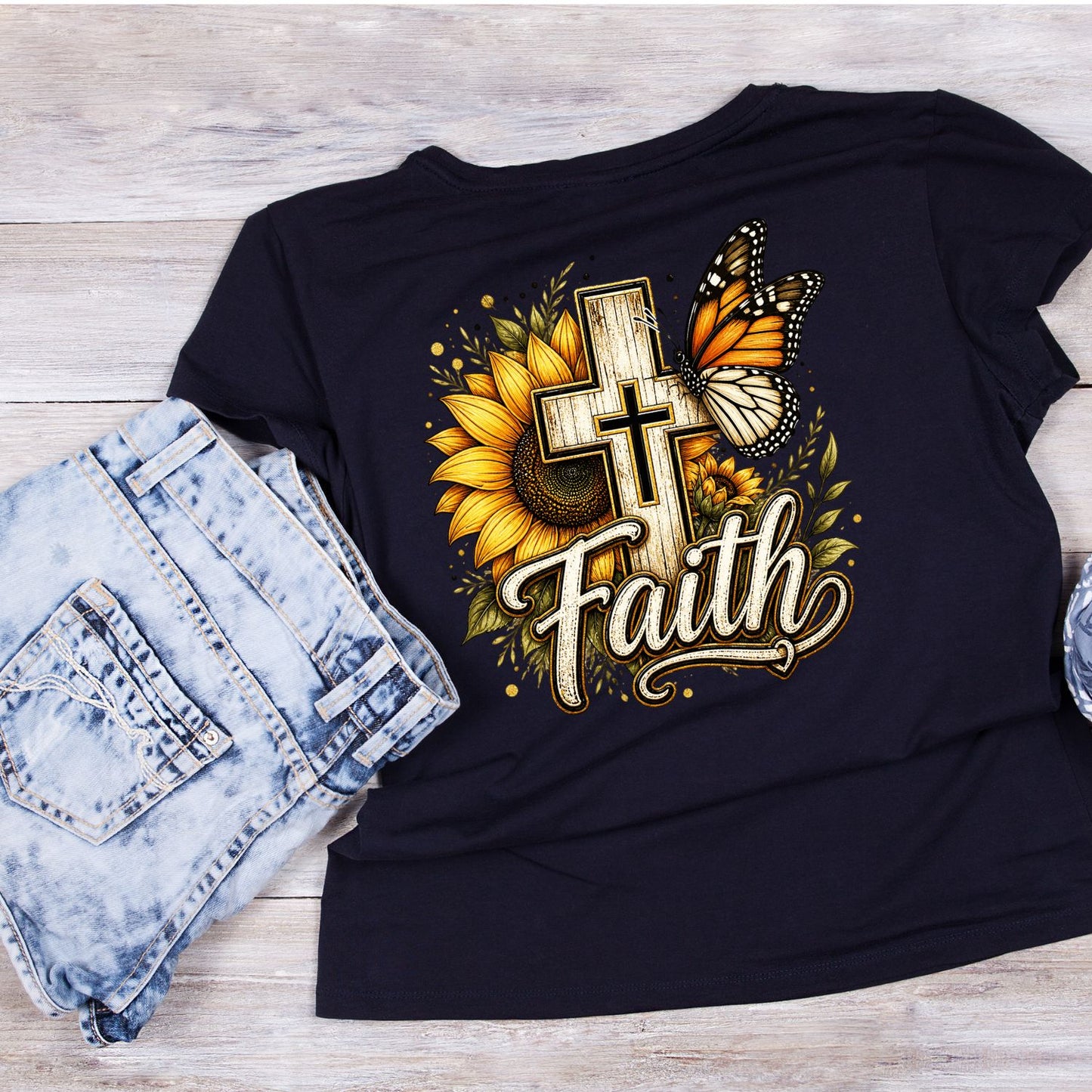 Faith Sunflower Monarch Butterfly T-Shirt | Faith Graphic Tee | Jesus God Shirt