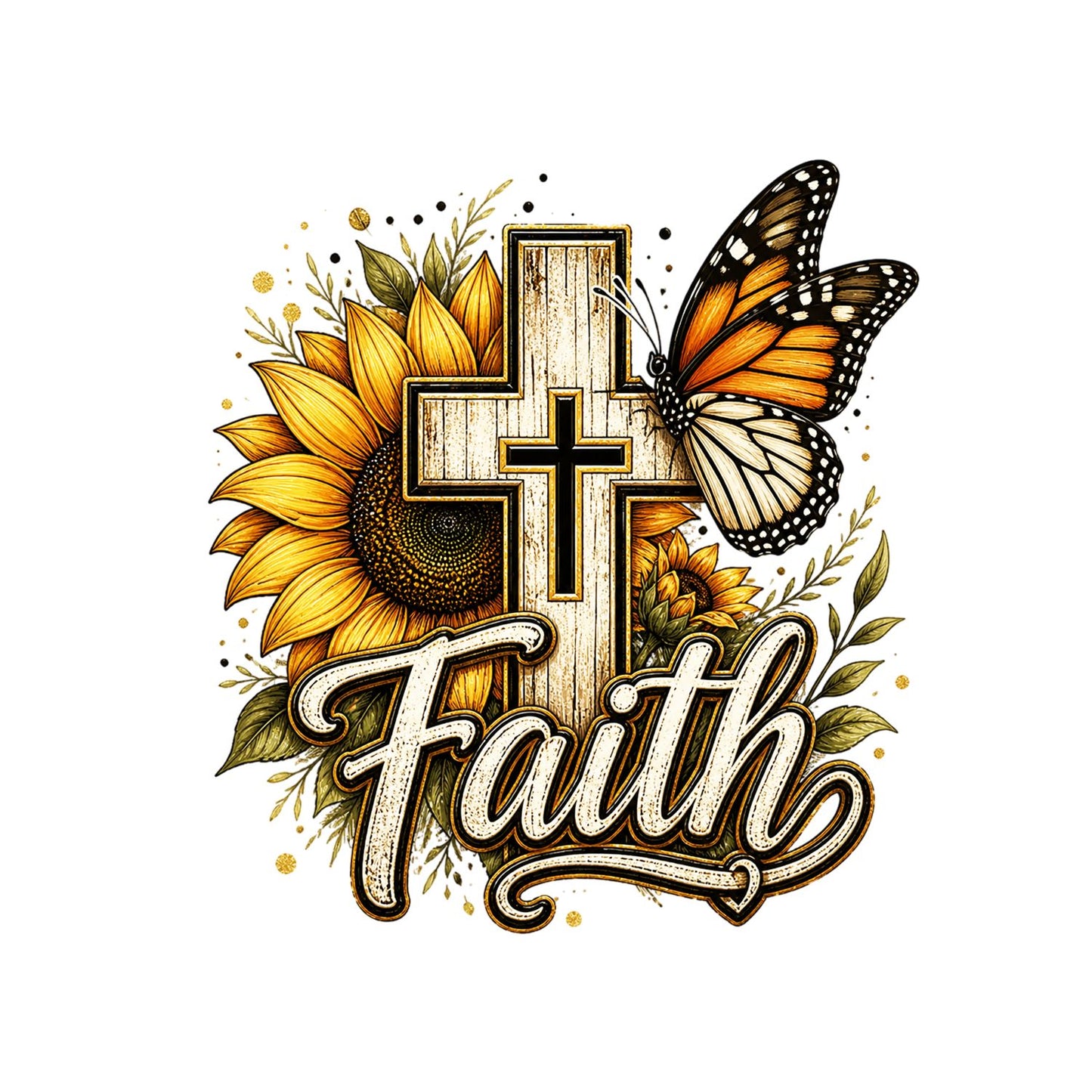 Faith Sunflower Monarch Butterfly T-Shirt | Faith Graphic Tee | Jesus God Shirt