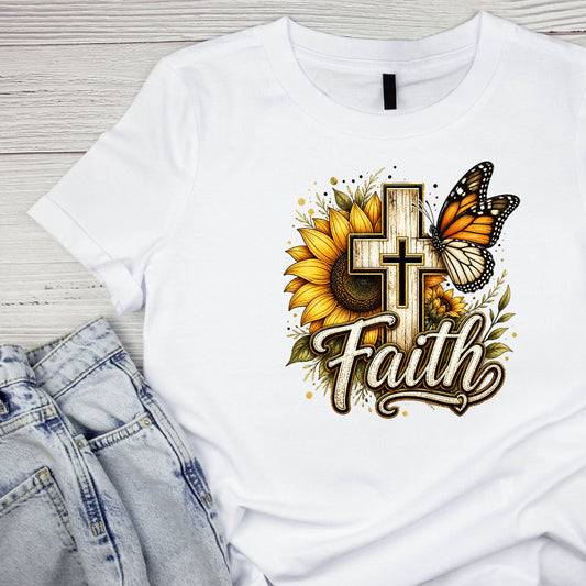 Faith Sunflower Monarch Butterfly T-Shirt | Faith Graphic Tee | Jesus God Shirt
