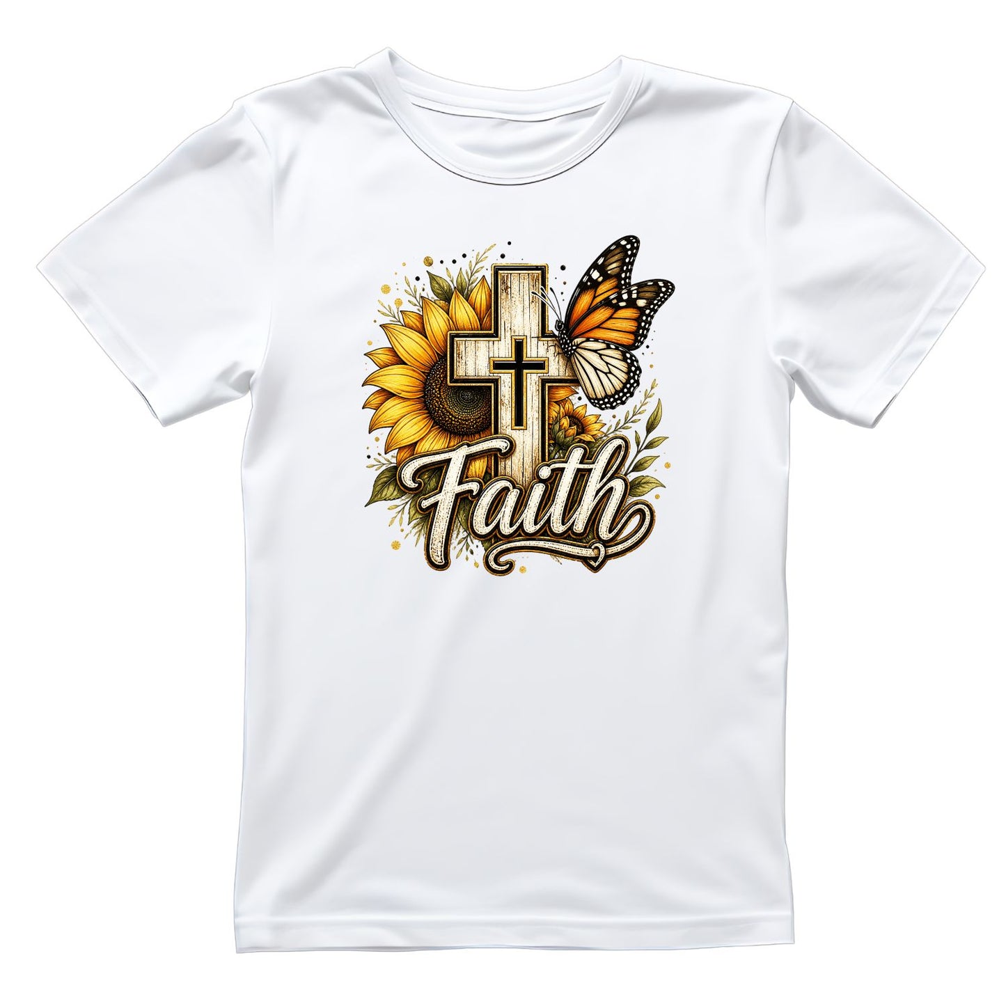 Faith Sunflower Monarch Butterfly T-Shirt | Faith Graphic Tee | Jesus God Shirt