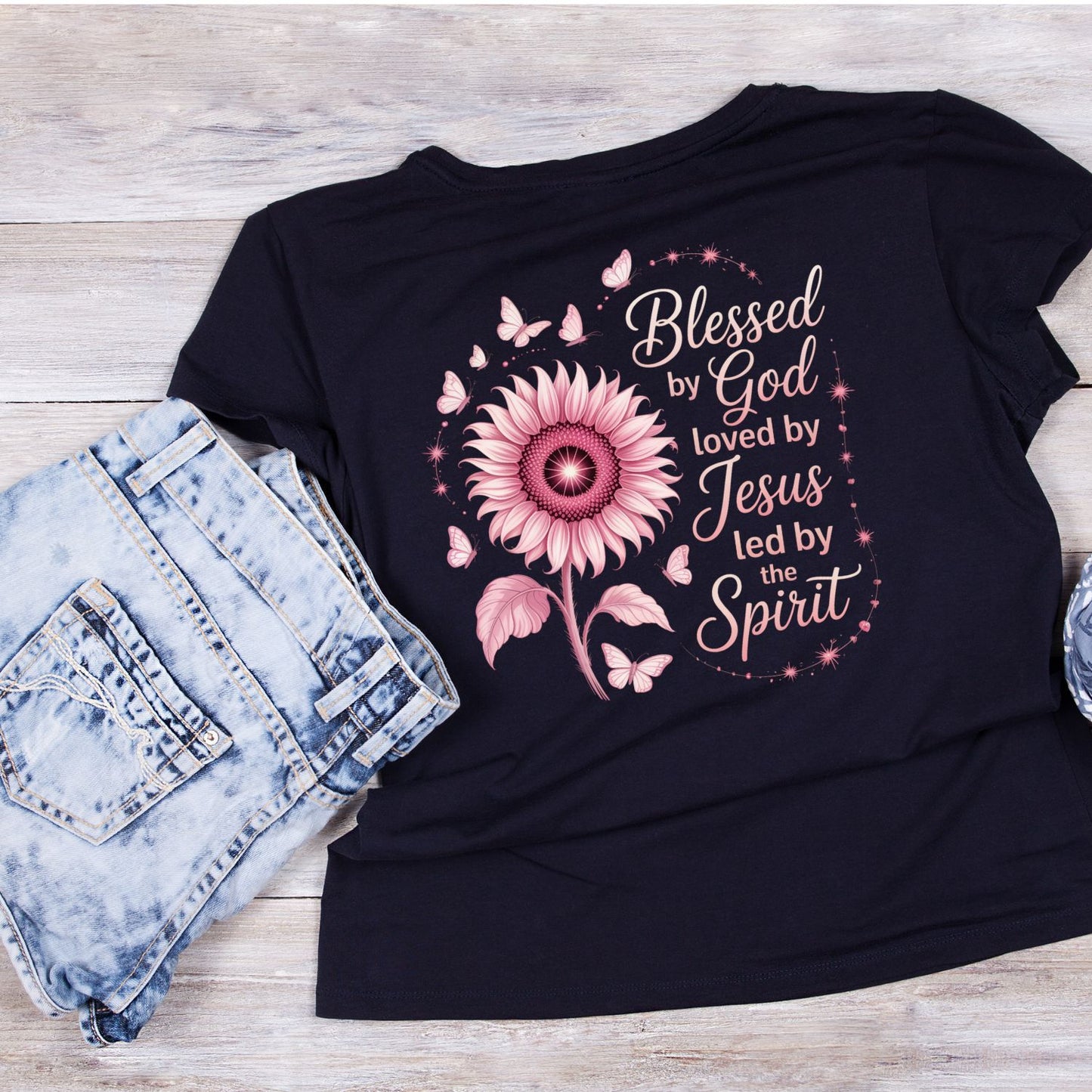 Blessed By God Loved By Jesus Led By The Spirit T-Shirt | Faith Graphic Tee | Jesus God Shirt