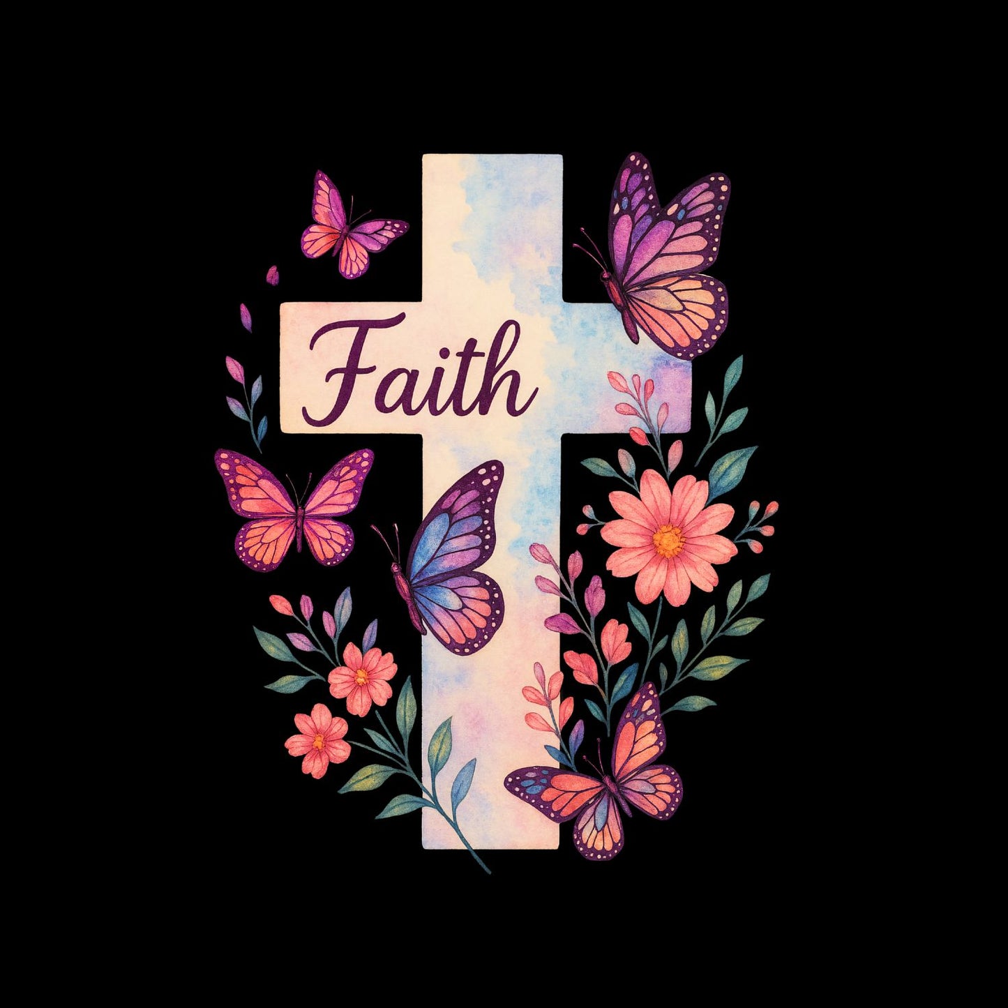 Faith Cross Butterflies T-Shirt | Faith Graphic Tee | Jesus God Shirt