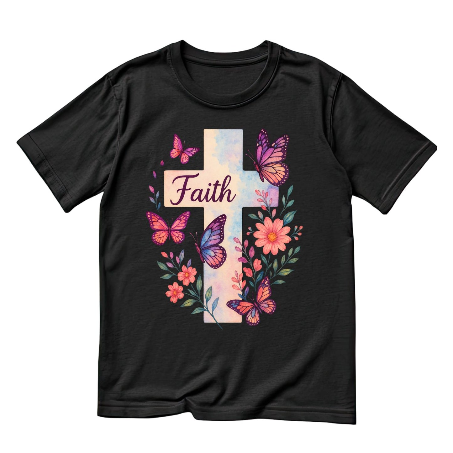 Faith Cross Butterflies T-Shirt | Faith Graphic Tee | Jesus God Shirt