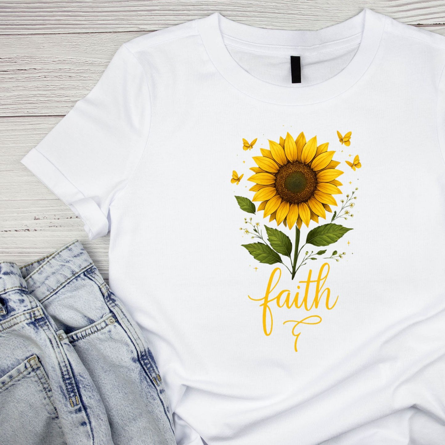 Faith Sunflower Butterfly T-Shirt | Faith Graphic Tee | Jesus God Shirt