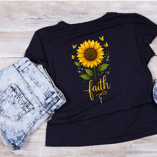 Faith Sunflower Butterfly T-Shirt | Faith Graphic Tee | Jesus God Shirt