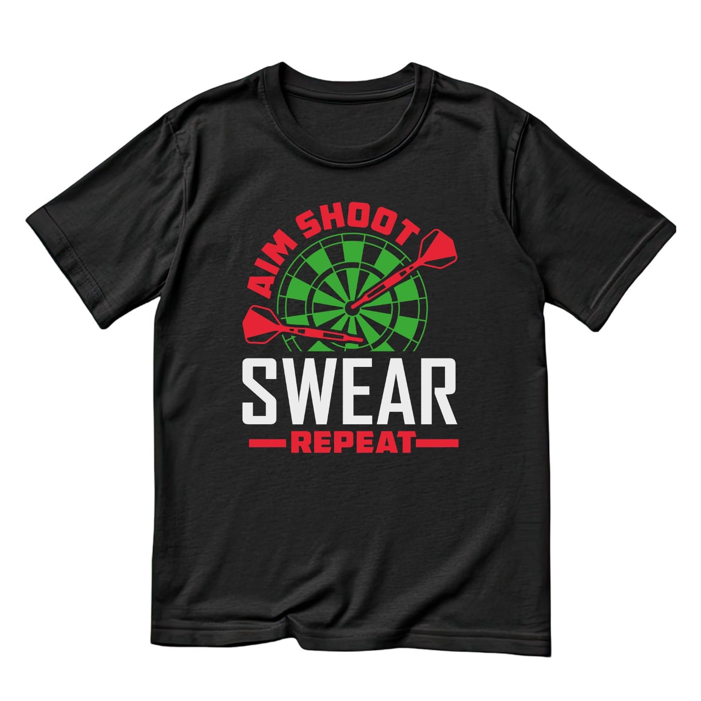 Aim Shoot Swear Repeat T-Shirt | Darts Graphic Tee | Sports Shirt