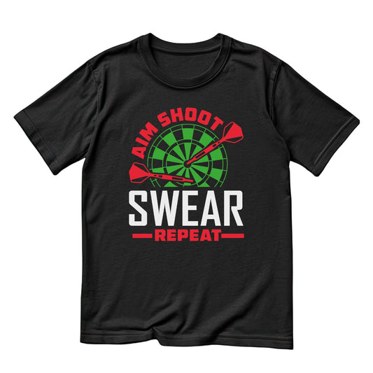Aim Shoot Swear Repeat T-Shirt | Darts Graphic Tee | Sports Shirt