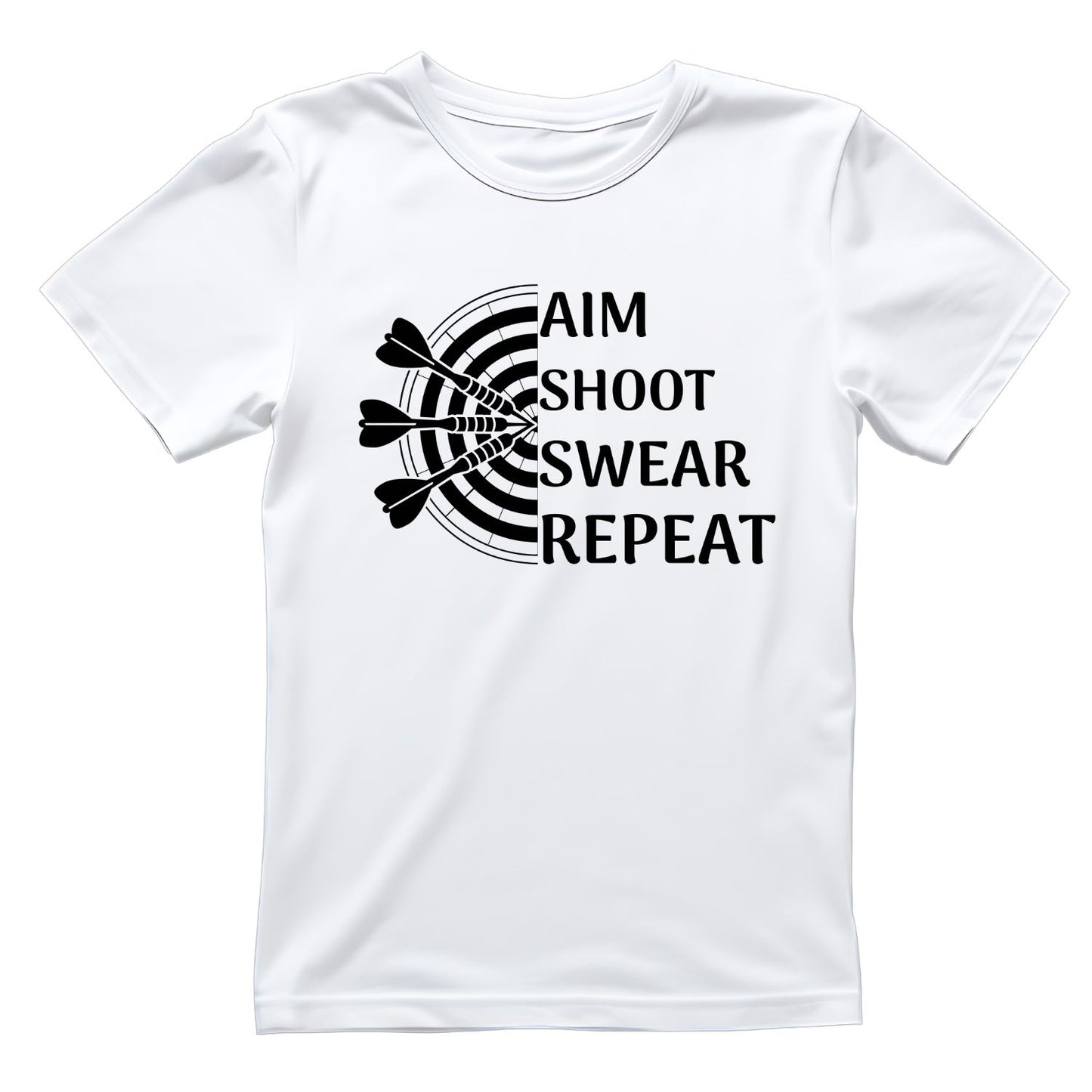 Aim Shoot Swear Repeat T-Shirt | Darts Graphic Tee | Sports Shirt