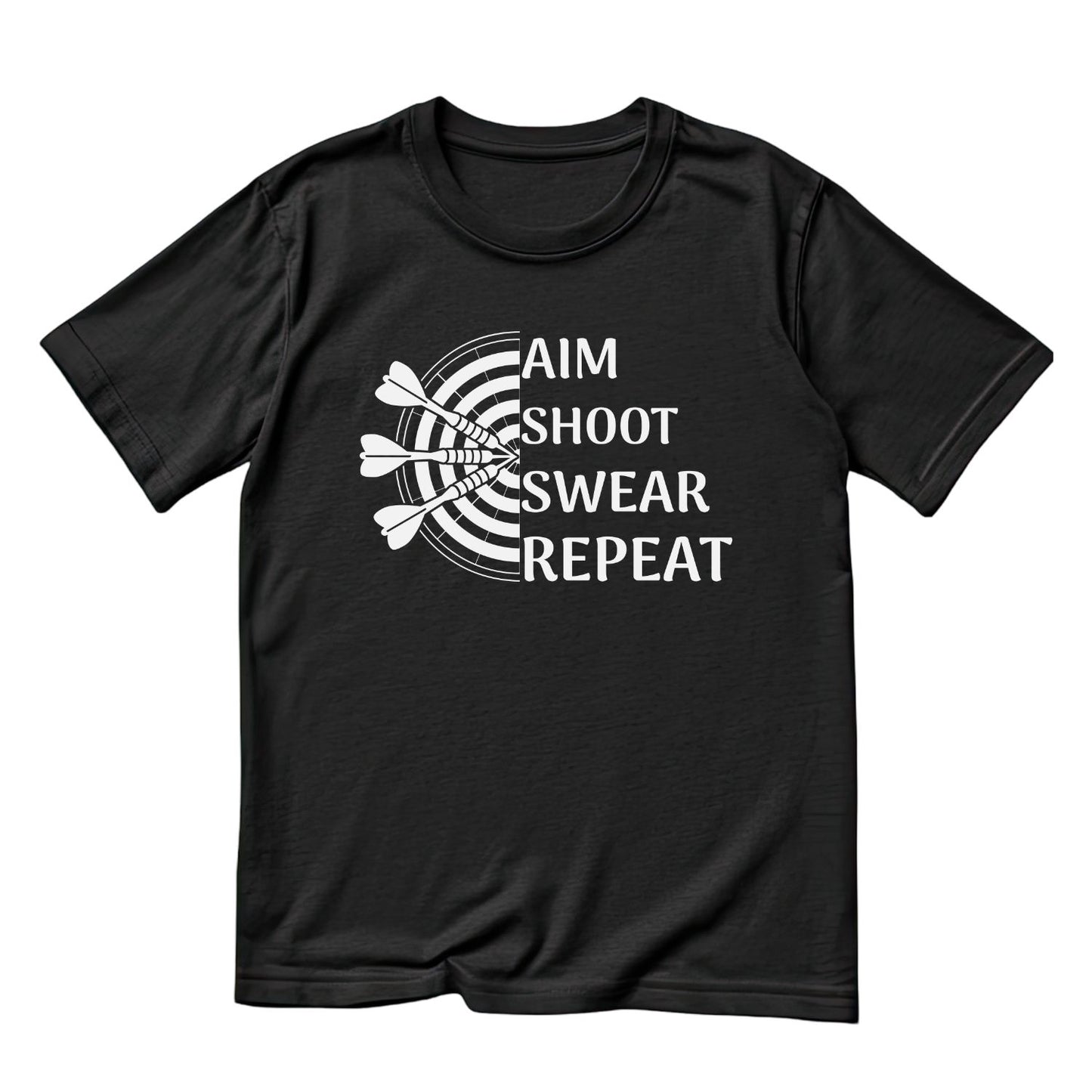 Aim Shoot Swear Repeat T-Shirt | Darts Graphic Tee | Sports Shirt