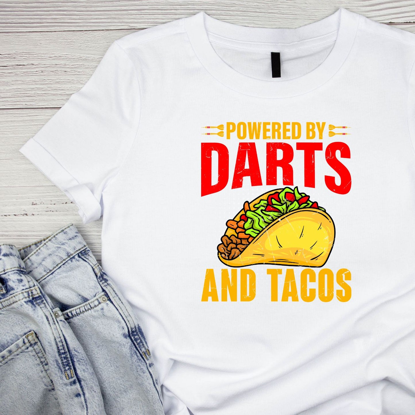 Powered By Darts And Tacos T-Shirt | Darts Graphic Tee | Sports Shirt