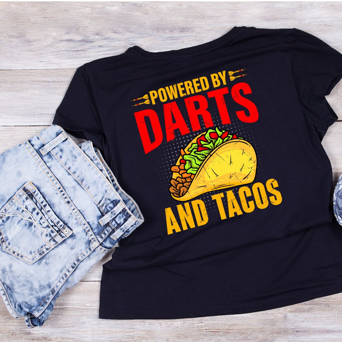 Powered By Darts And Tacos T-Shirt | Darts Graphic Tee | Sports Shirt