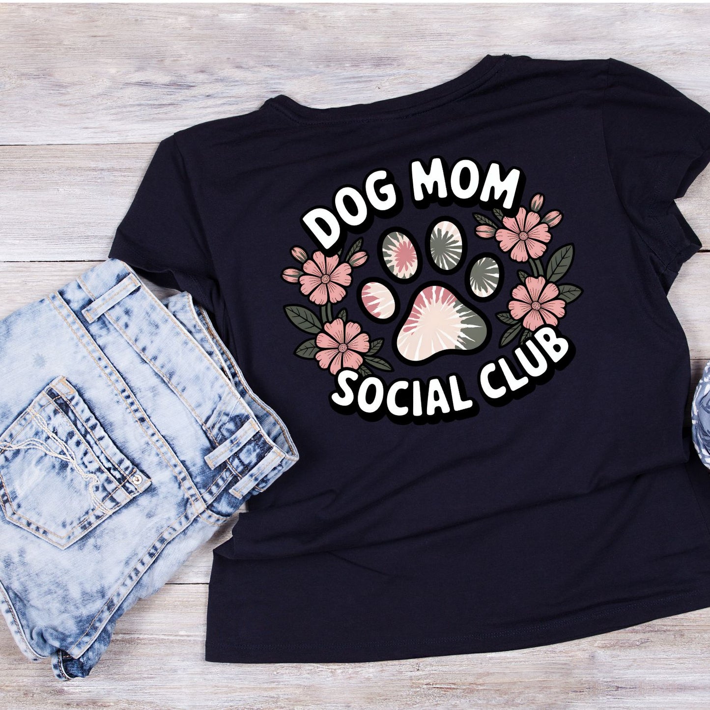 Dog Mom Social Club Paw Flowers T-shirt | Graphic Tee | Printed Shirt | Animal Lover | Dogs