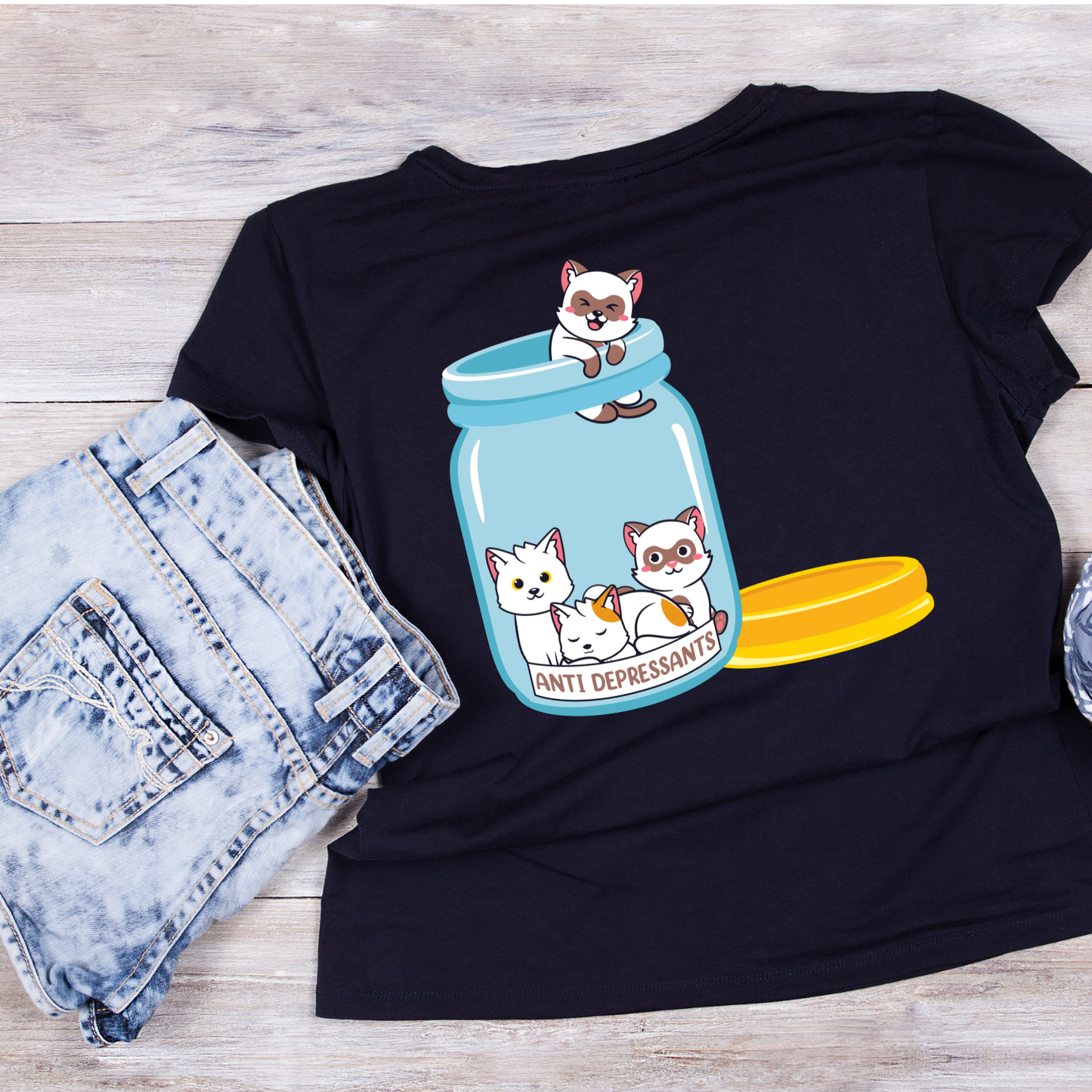 Cat Anti Depressants Pill T-Shirt| Cat Kitten Kitty | Joke Sarcastic Funny | Graphic Tee | Printed Shirt