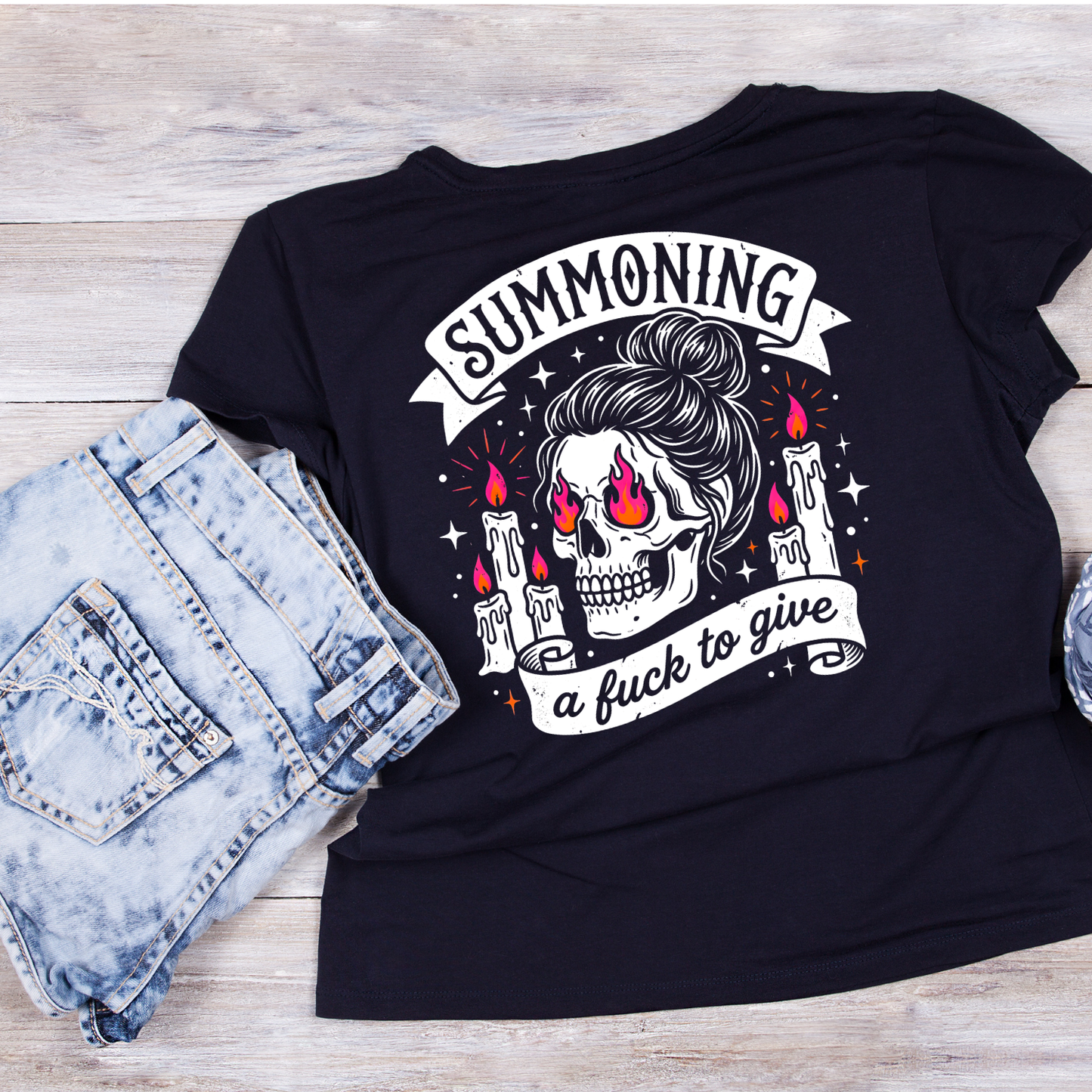Summoning A Fuck To Give T-Shirt| Roses Skull | Women’s Sarcastic Graphic Tee | Funny Printed Shirt