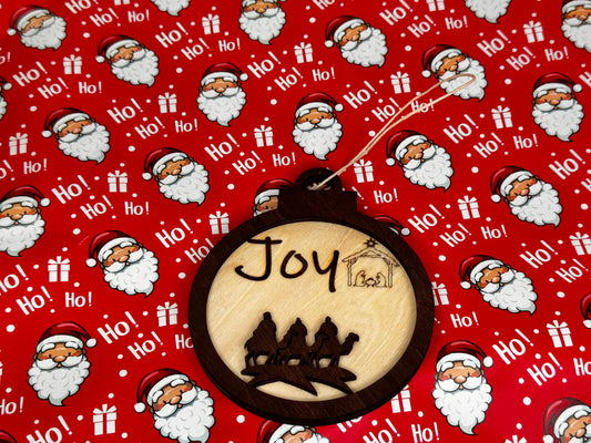 Joy 3D Christmas Laser cut Wood Christmas  Ornament