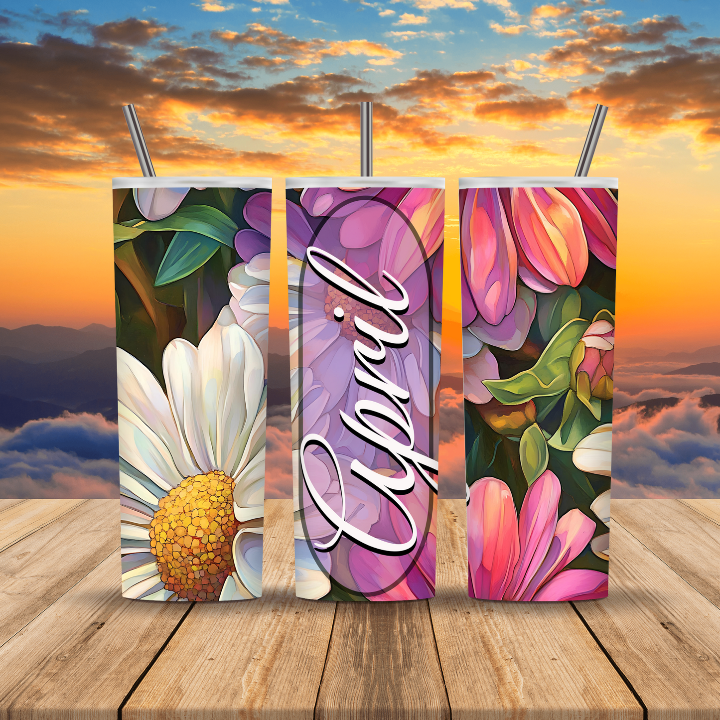 April Floral Daisy Sweet Pea Hot/Cold Tumbler