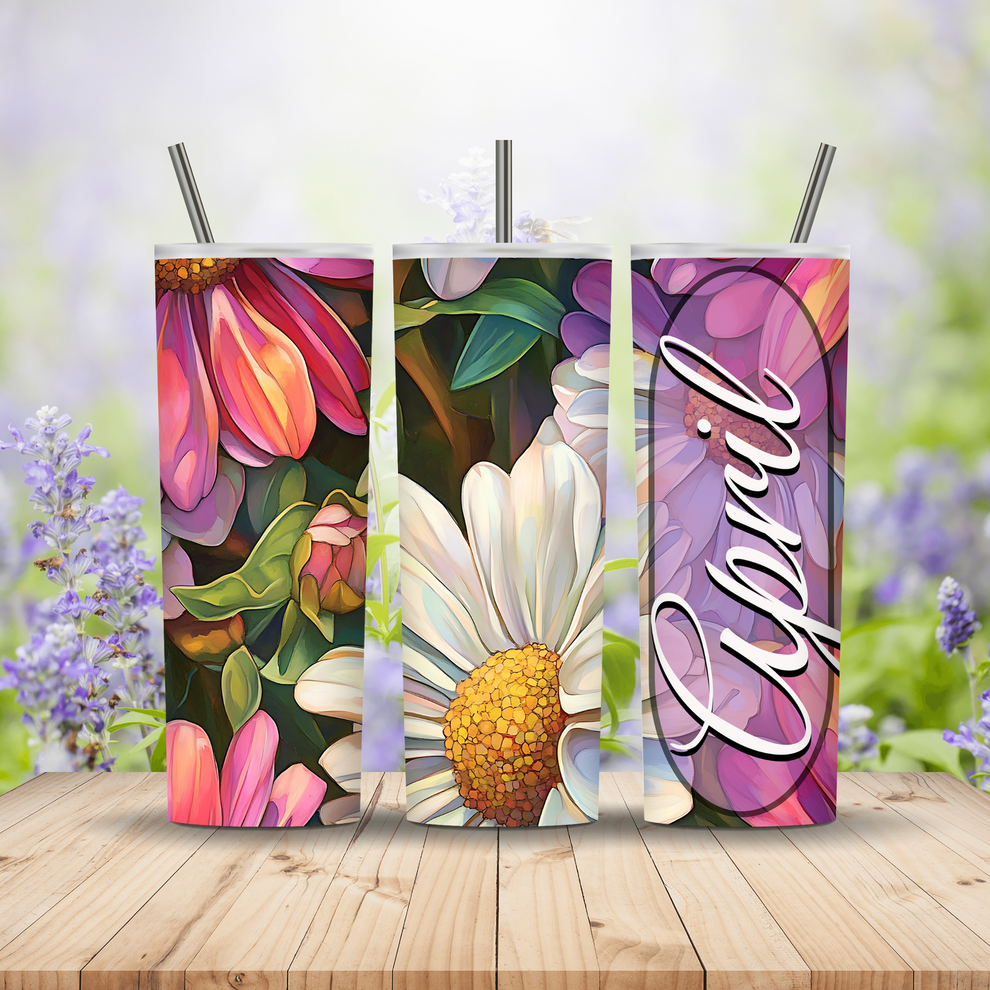 April Floral Daisy Sweet Pea Hot/Cold Tumbler