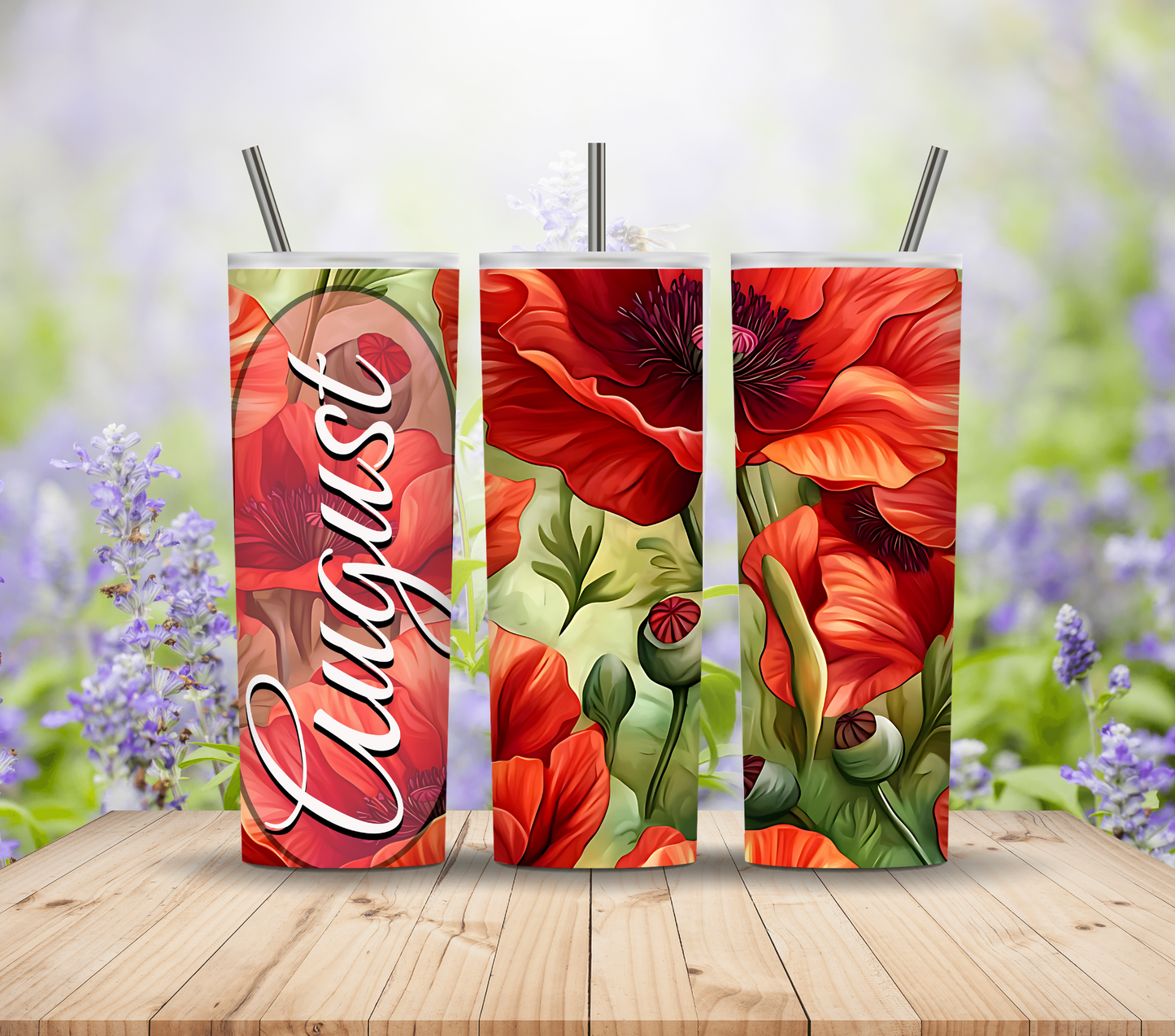 August Floral Poppy Birthday Tumbler