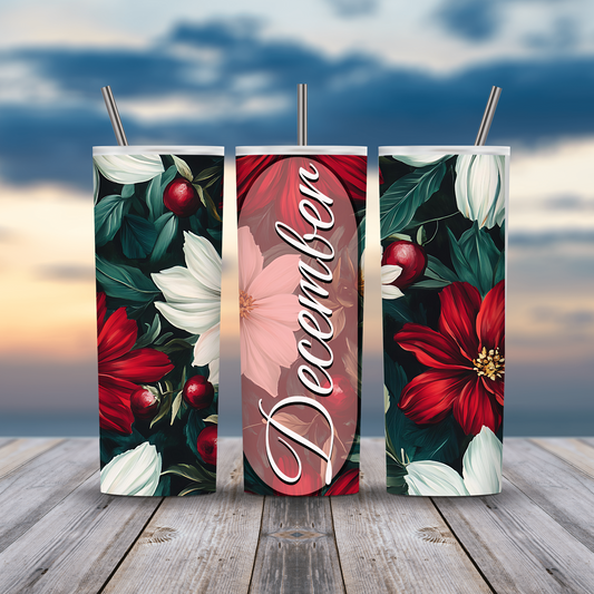 December Floral Holly & Narcissus Birthday Tumbler