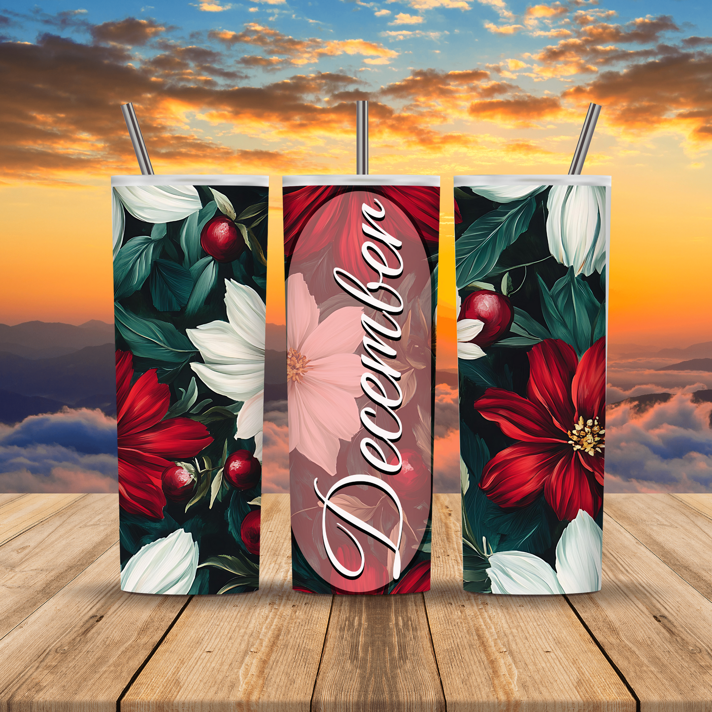 December Floral Holly & Narcissus Birthday Tumbler