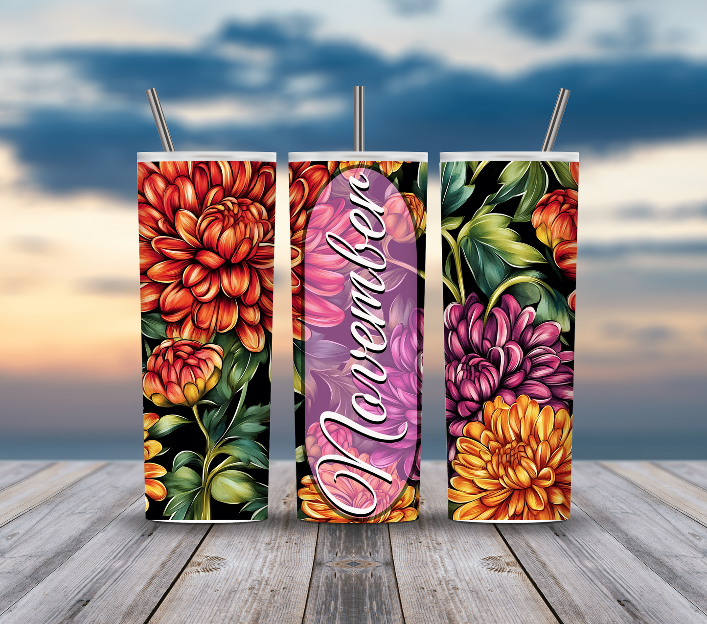 November chrysanthemum Floral Birthday Tumbler