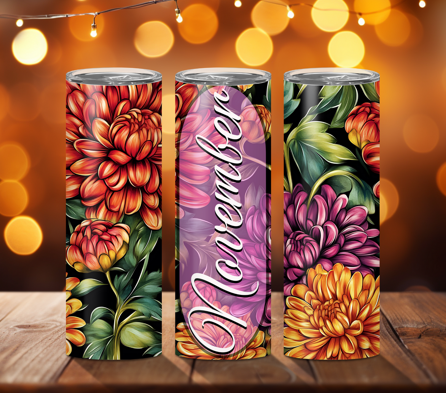 November chrysanthemum Floral Birthday Tumbler